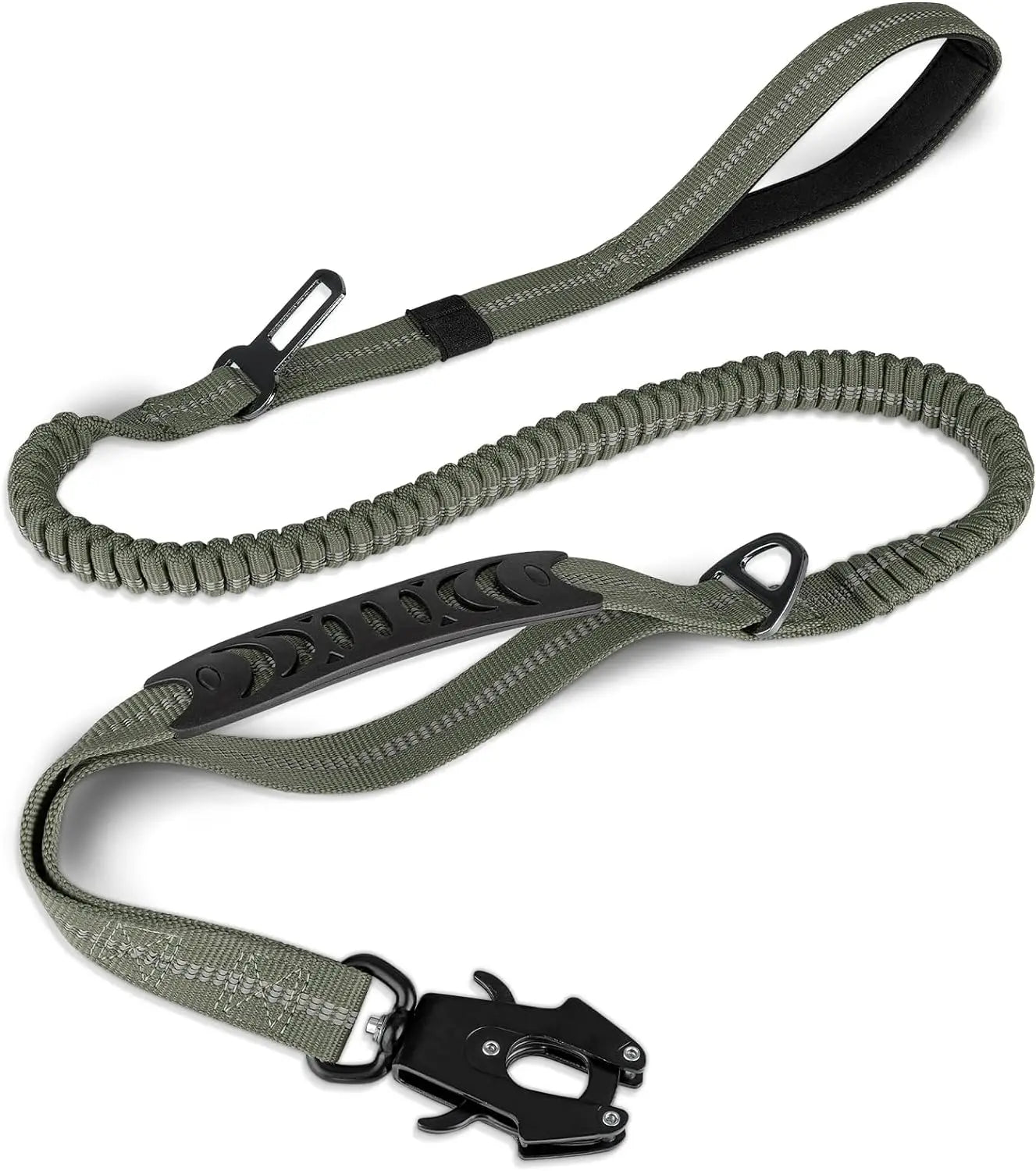 laisse ceinture de securite elastique double poignee attache renforcee kaki