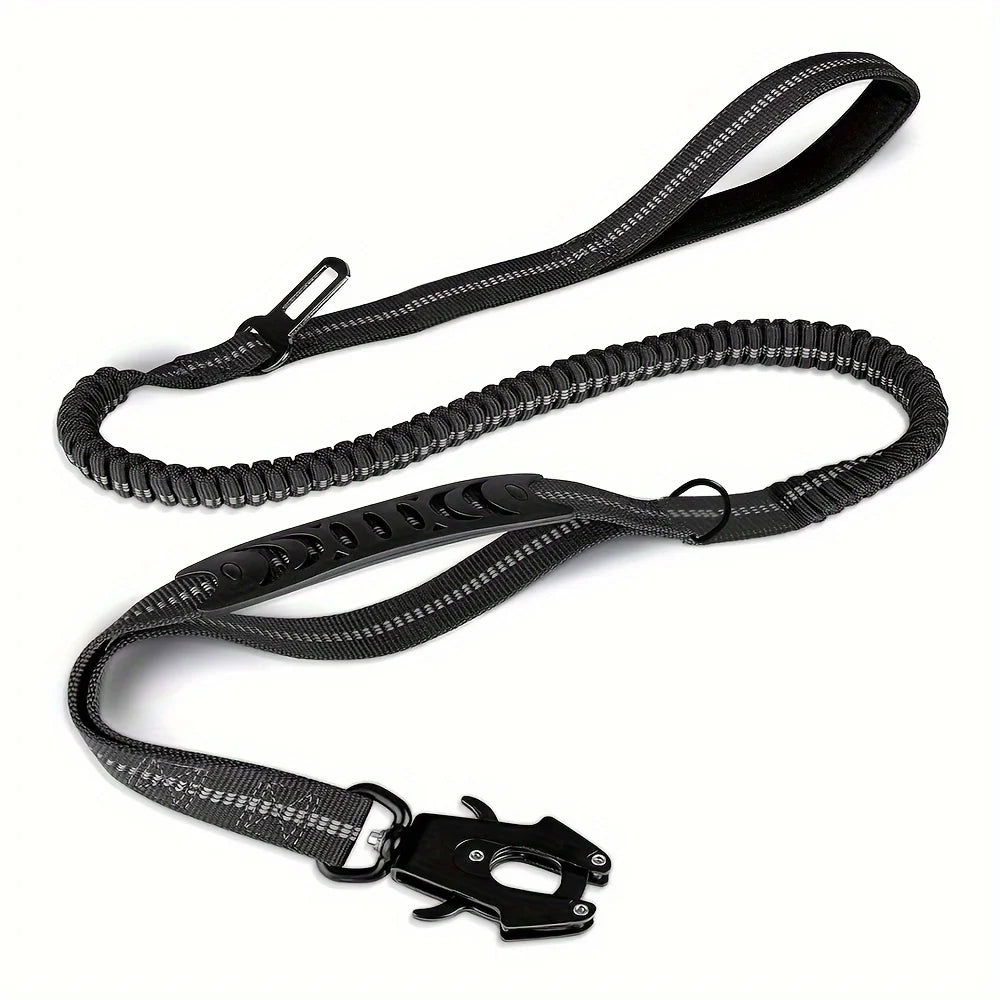 laisse ceinture de securite elastique double poignee attache renforcee noir