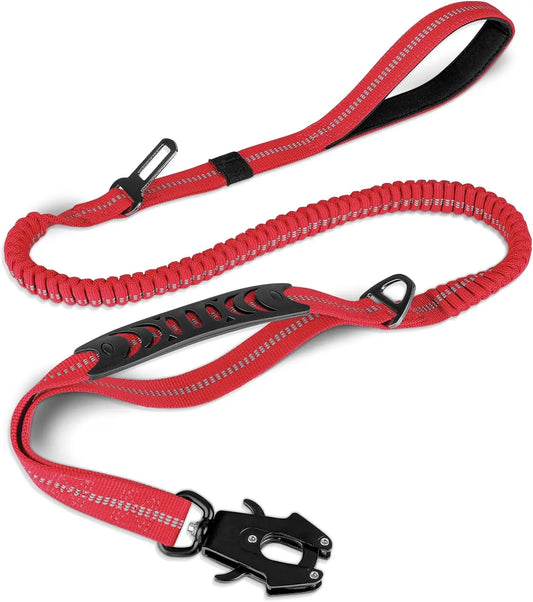 laisse ceinture de securite elastique double poignee attache renforcee rouge