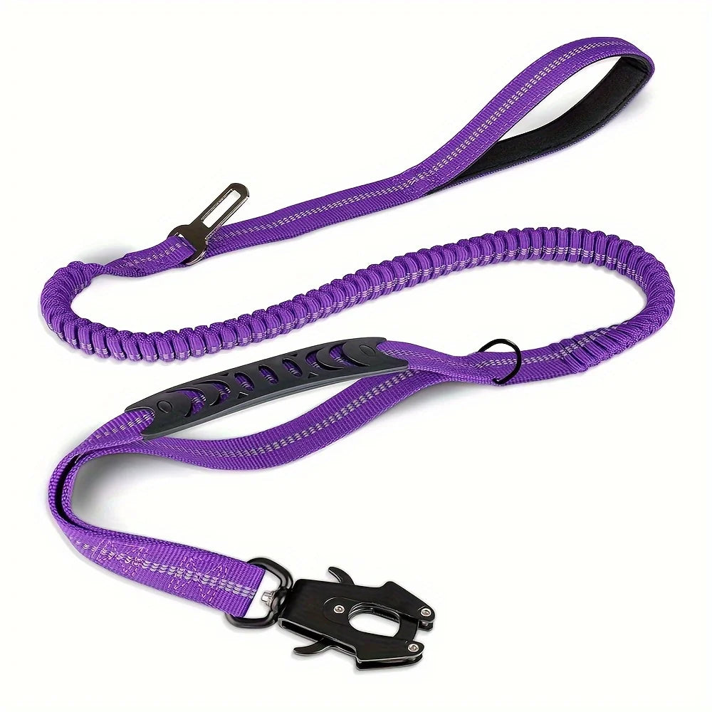 laisse ceinture de securite elastique double poignee attache renforcee violet