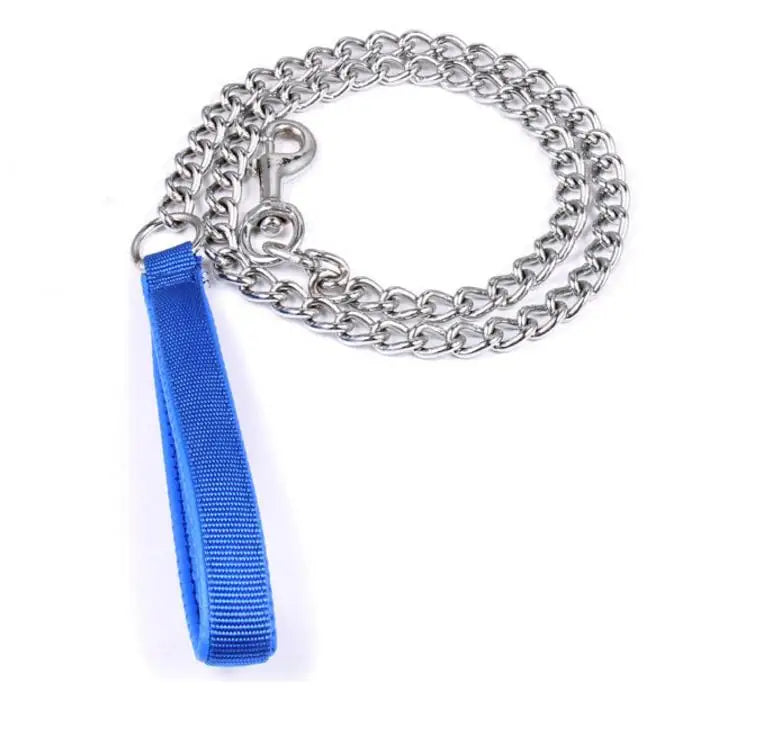 laisse chaine poigne nylon 1,2m bleu