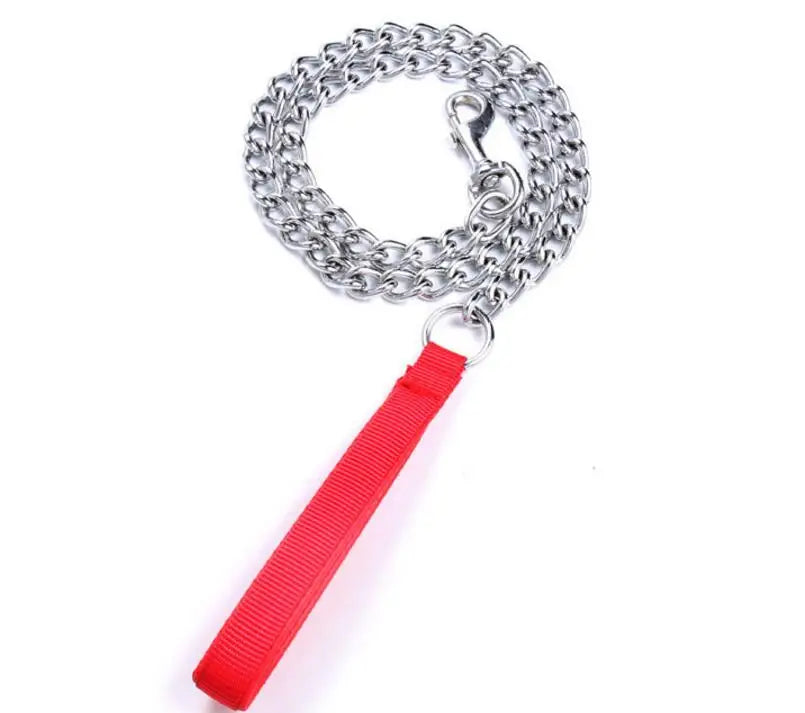 laisse chaine poigne nylon 1,2m rouge
