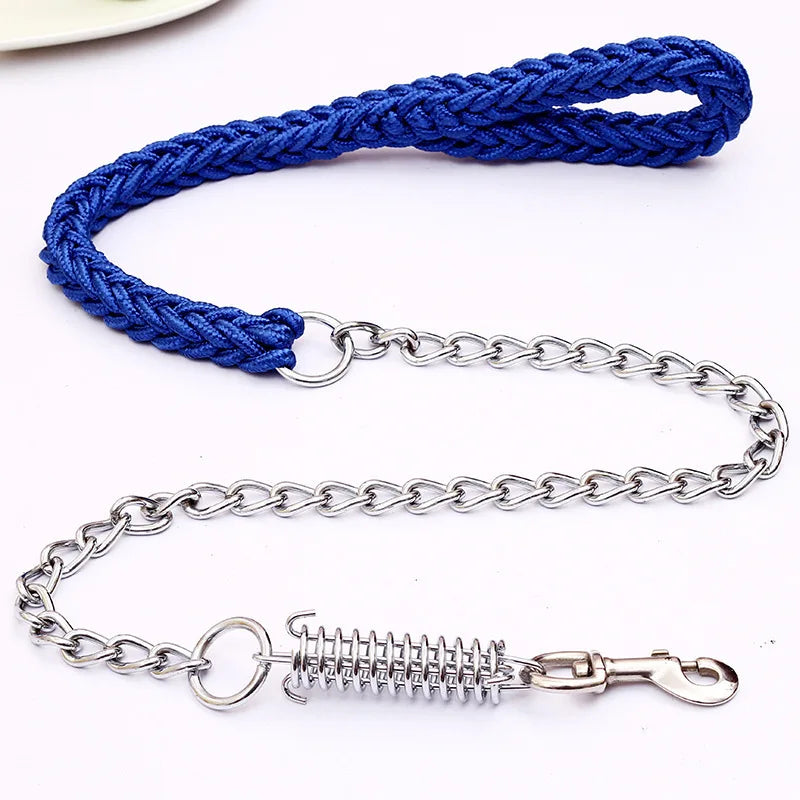 laisse chaine ressort corde tressee bleu