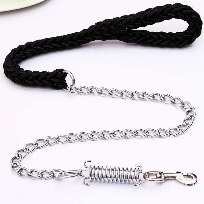 laisse chaine ressort corde tressee noir