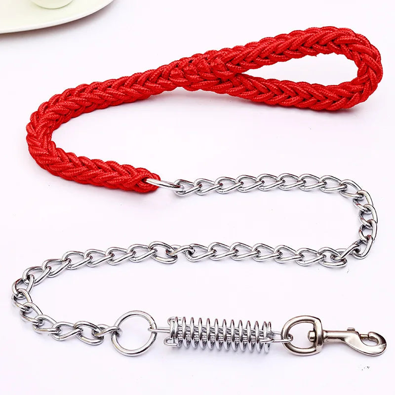 laisse chaine ressort corde tressee rouge