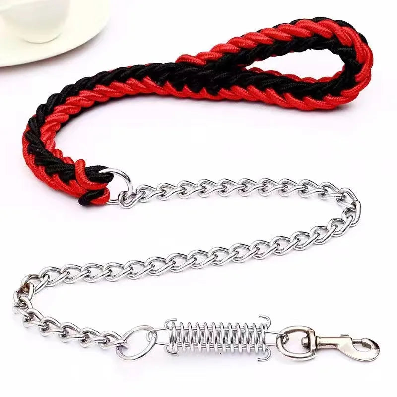 laisse chaine ressort corde tressee rouge et noir