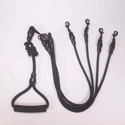 laisse corde 4 chiens noir poignee mousse