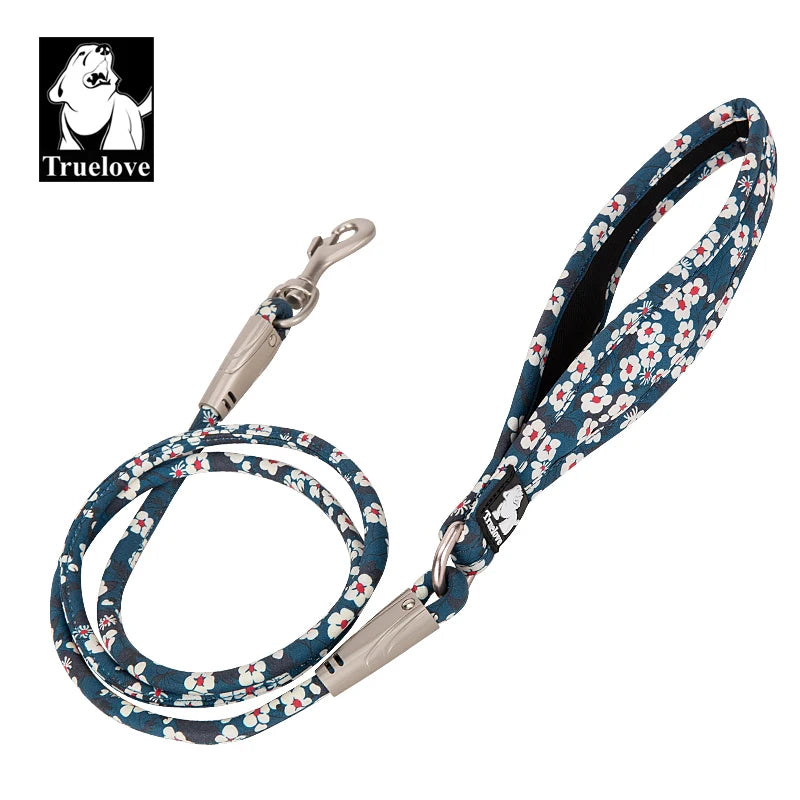 laisse corde a motif et large poignee fleurs bleu