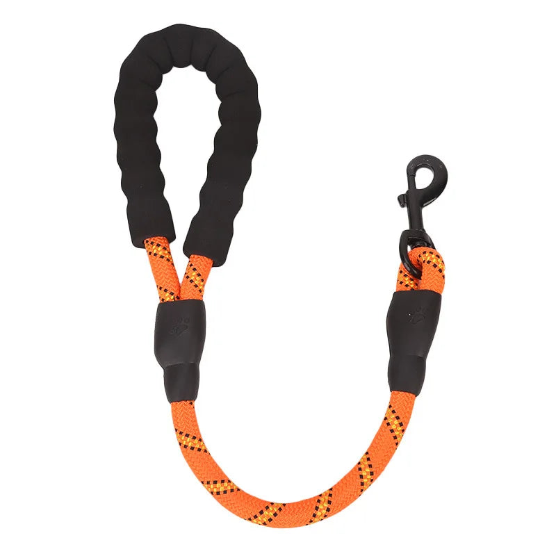 laisse corde courte poignée mousse orange.
