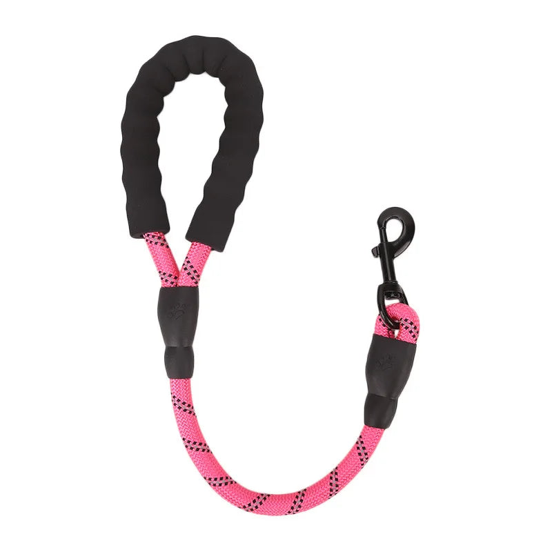 laisse corde courte poignée mousse rose.