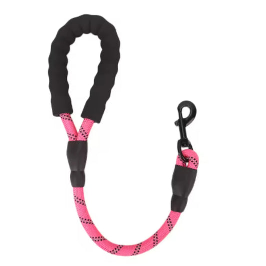 laisse corde courte poignée mousse rose