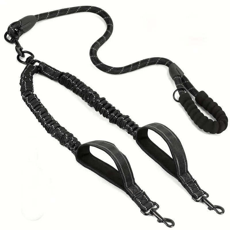 laisse corde double nylon elastique poignee mousse noir