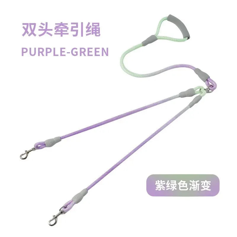 laisse corde double poignée mousse pastel vert et violet