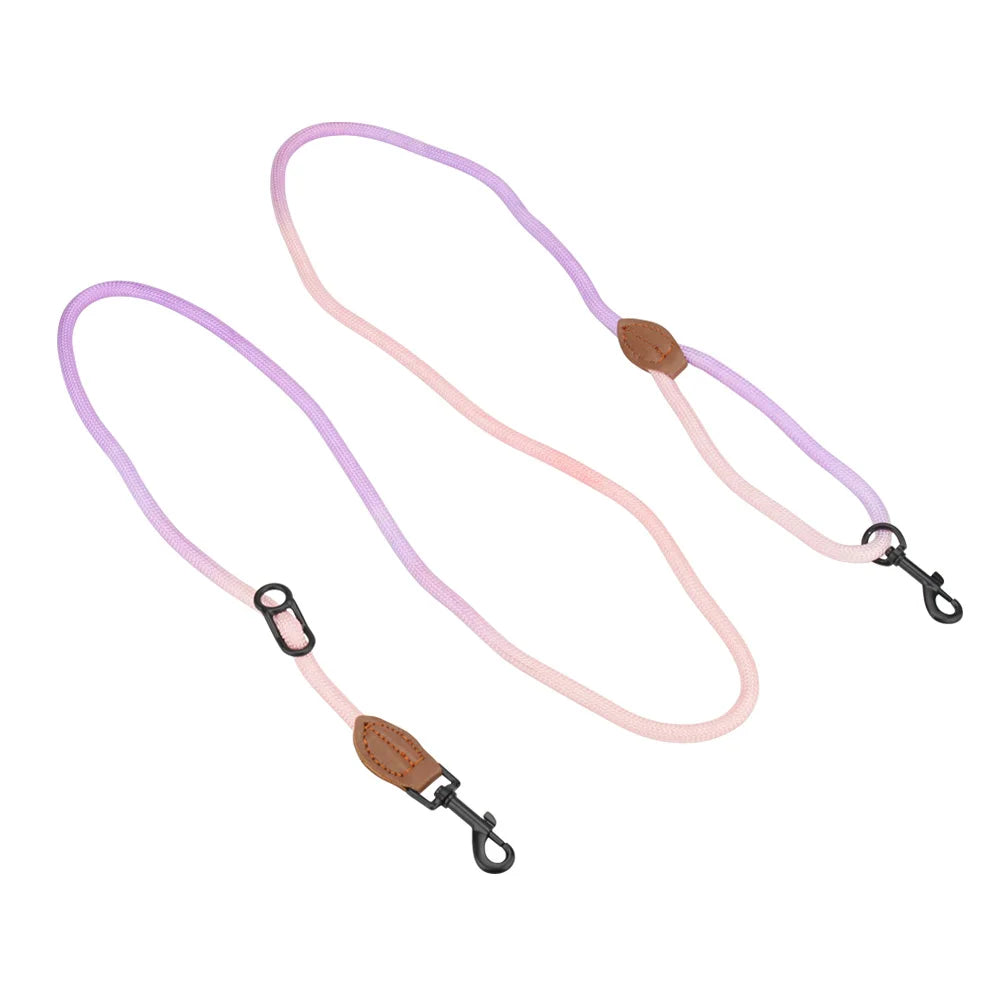 laisse corde mains libre nylon rose et violet