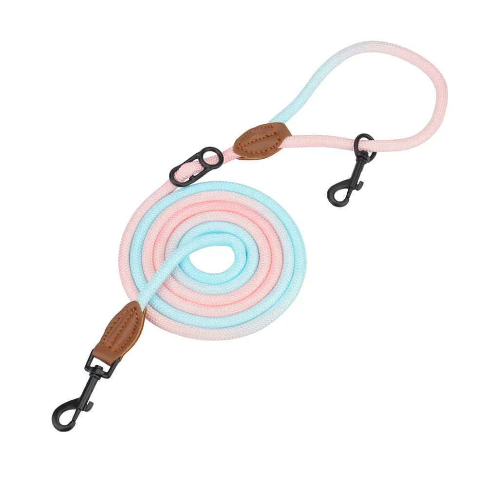 laisse corde mains libres 2,35 m bleu et rose