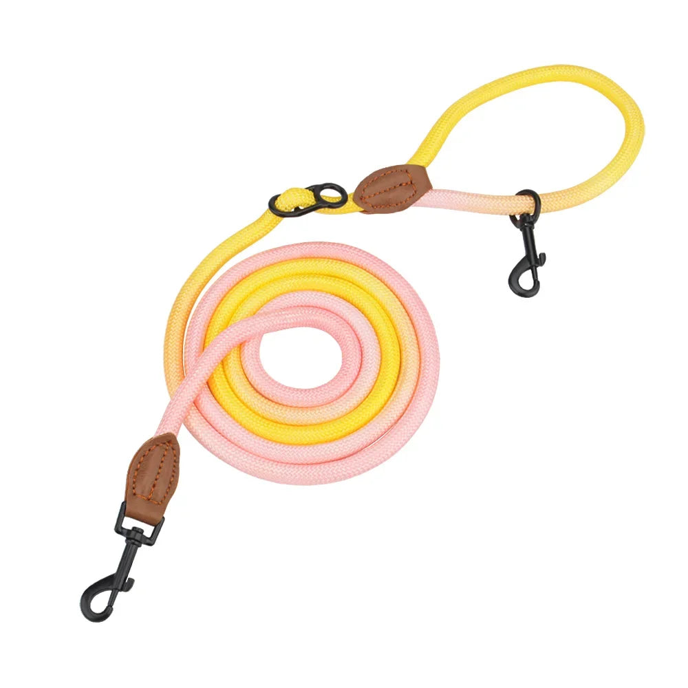 laisse corde mains libres 2,35 m jaune et rose