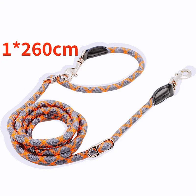 laisse corde mains libres reflechissante gris et orange