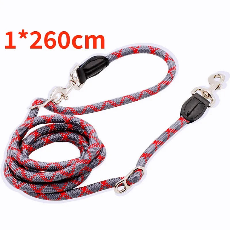 laisse corde mains libres reflechissante gris et rouge