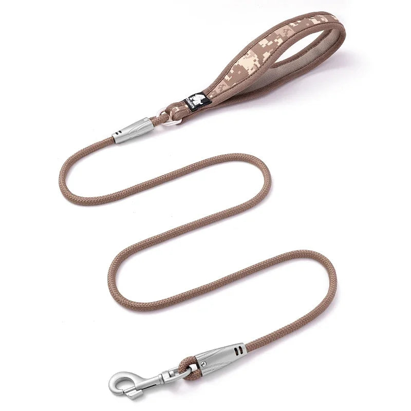 laisse corde nylon large poignée marron camouflage