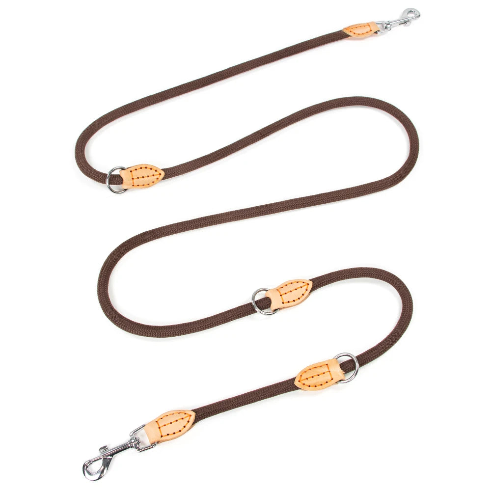 laisse corde nylon mains libres marron