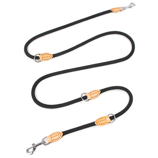 laisse corde nylon mains libres noir