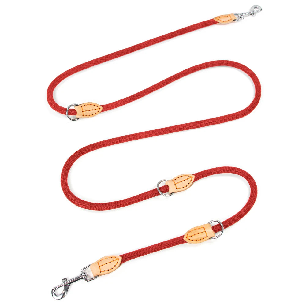 laisse corde nylon mains libres rouge