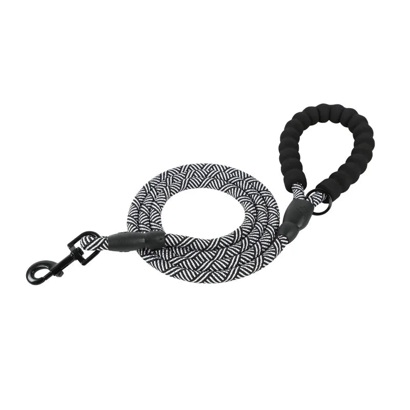 laisse corde poignee mousse nylon noir et blanc