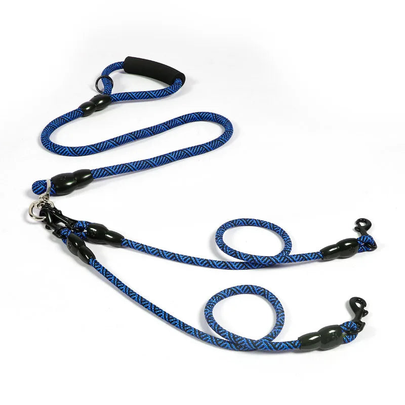 laisse corde reflechissante 2 chiens bleu