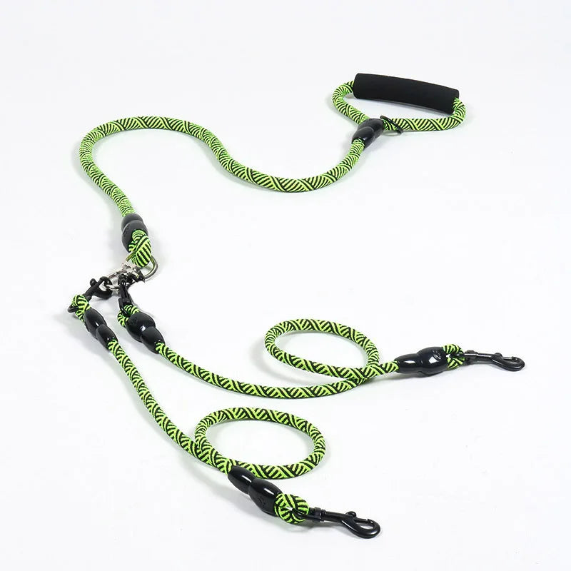laisse corde reflechissante 2 chiens vert