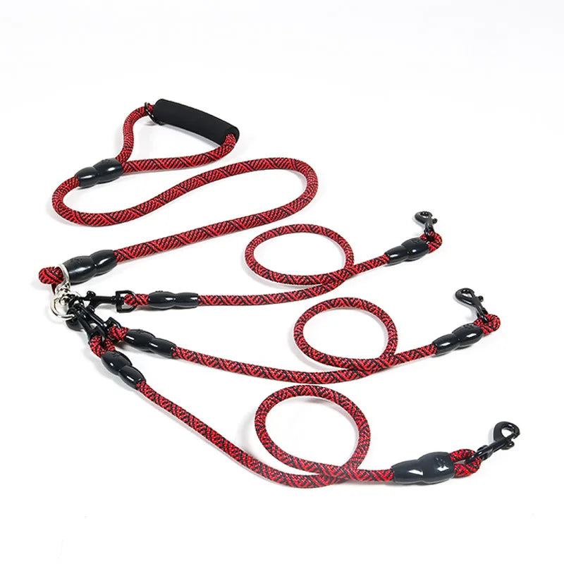 laisse corde reflechissante 3 chiens rouge