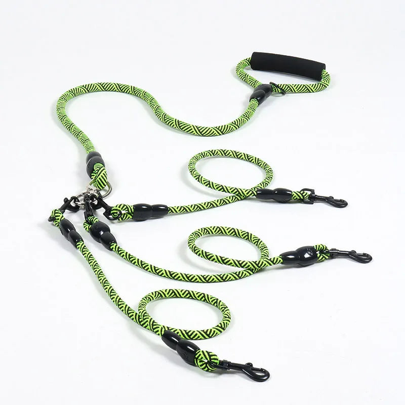 laisse corde reflechissante 3 chiens vert