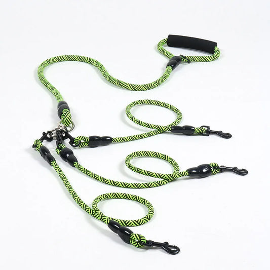 laisse corde reflechissante 3 chiens vert