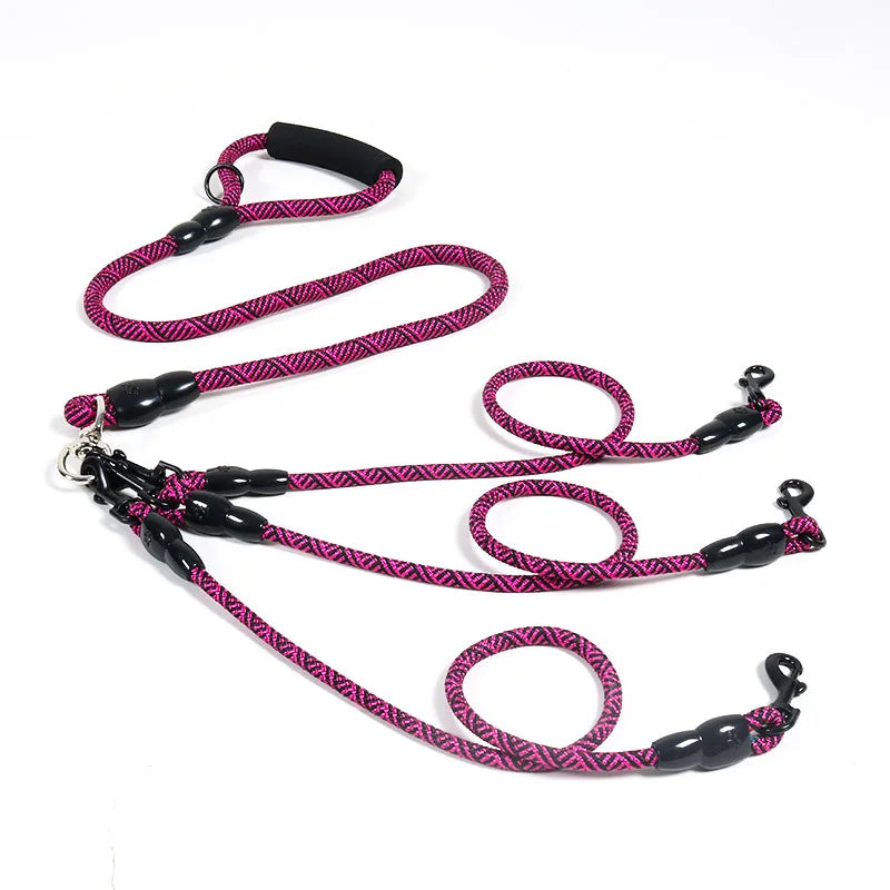 laisse corde reflechissante 3 chiens violet