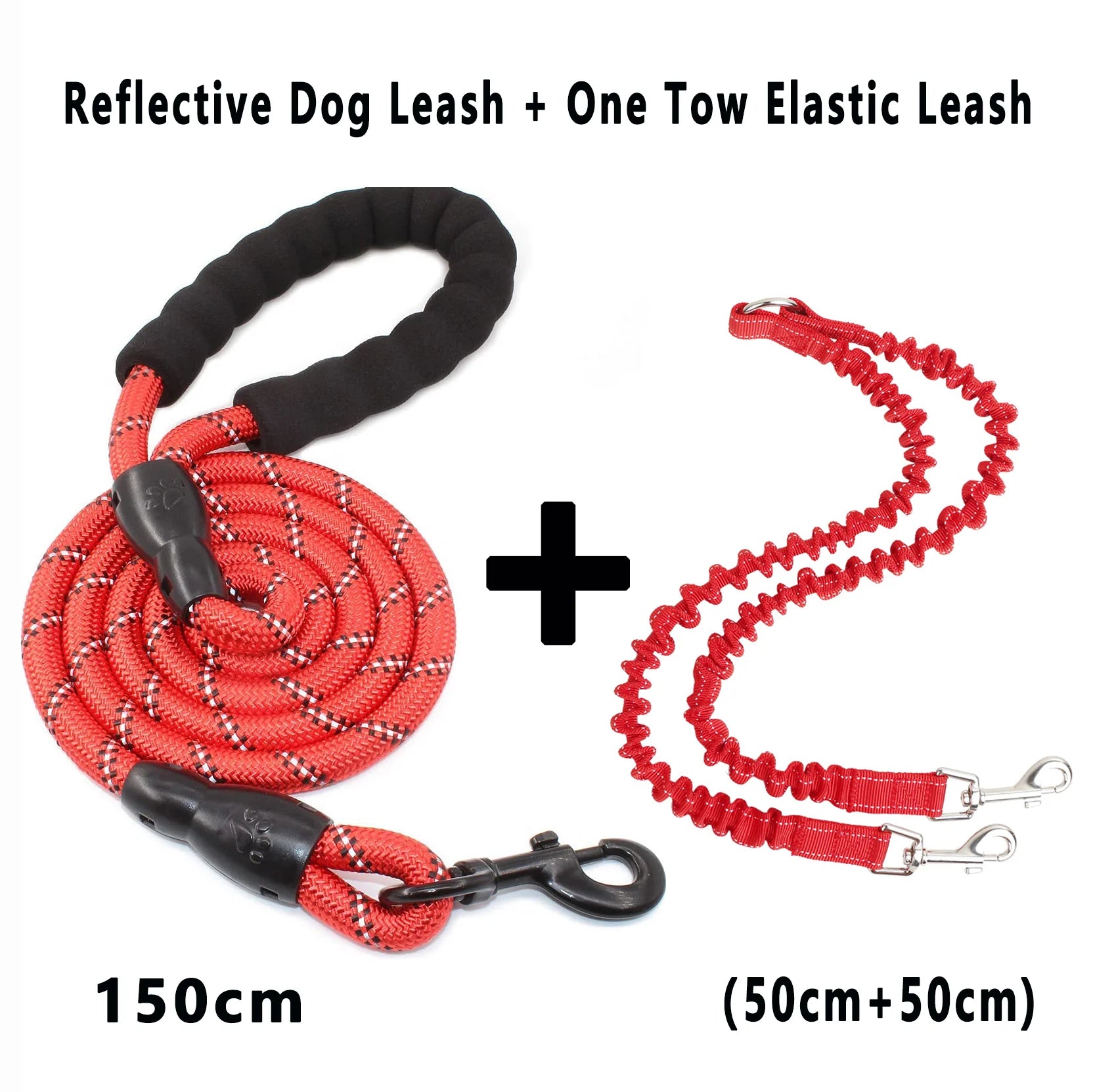 laisse corde reflechissante poignee mousse double elastique rouge