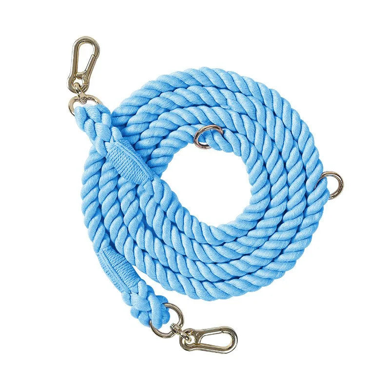 laisse corde tressee 2 attaches bleu