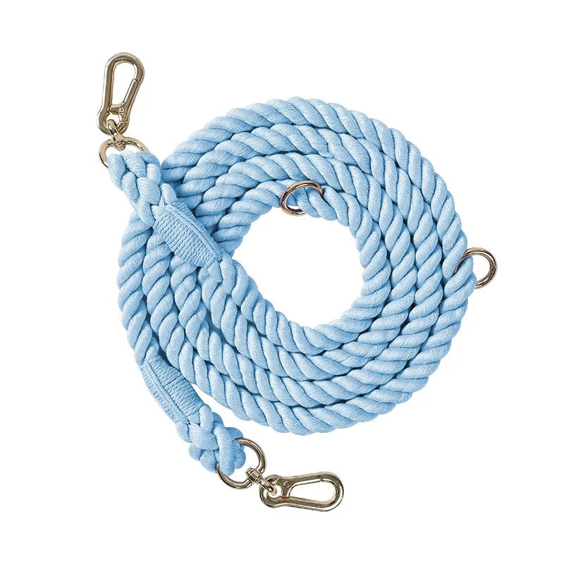 laisse corde tressee 2 attaches bleu ciel