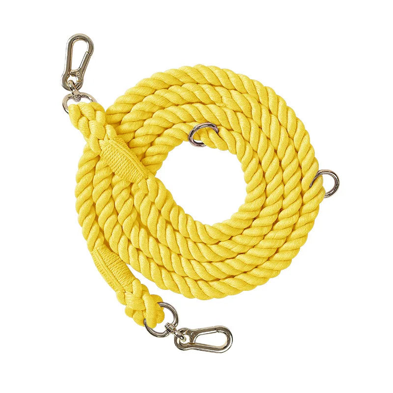 laisse corde tressee 2 attaches jaune