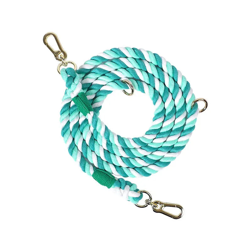 laisse corde tressee 2 attaches vert et blanc