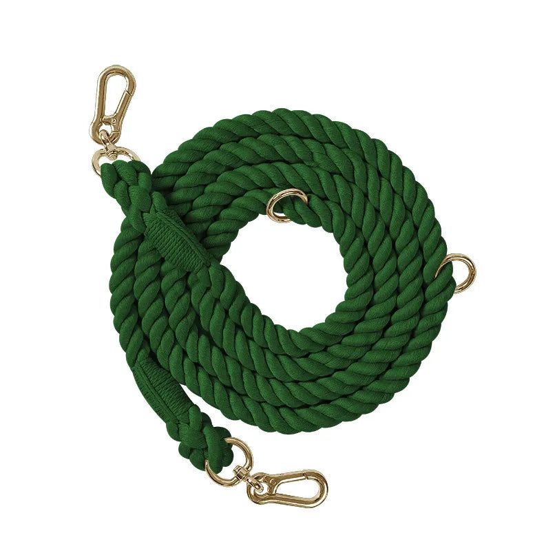 laisse corde tressée 2 attaches vert foncé