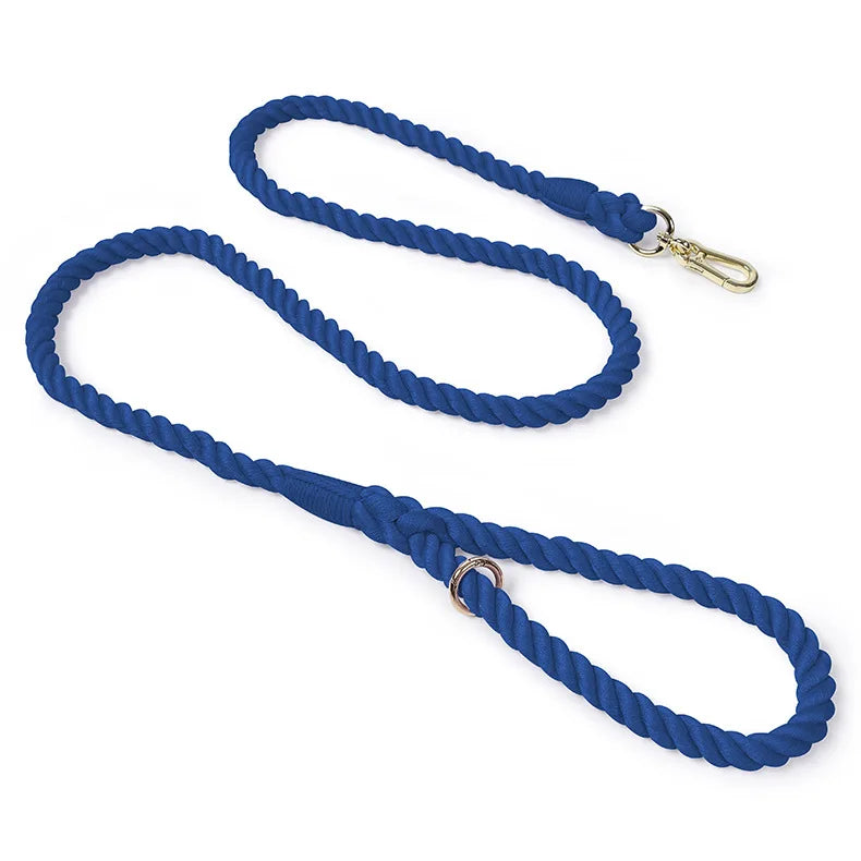 laisse corde tressee mousqueton bleu
