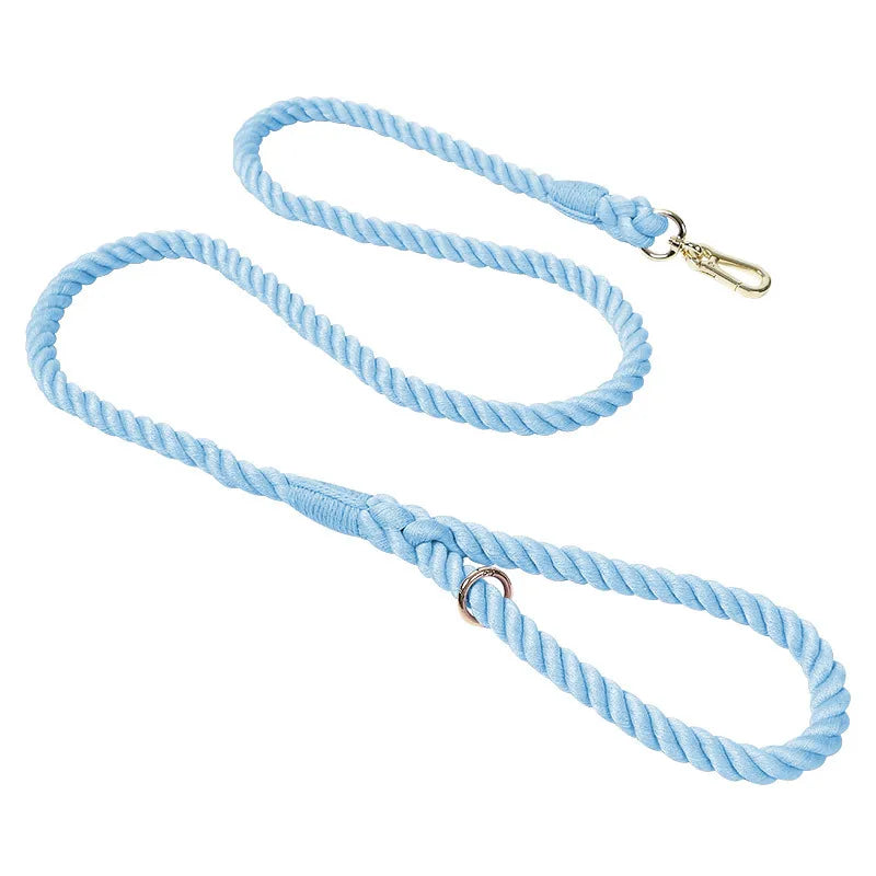 laisse corde tressee mousqueton bleu ciel