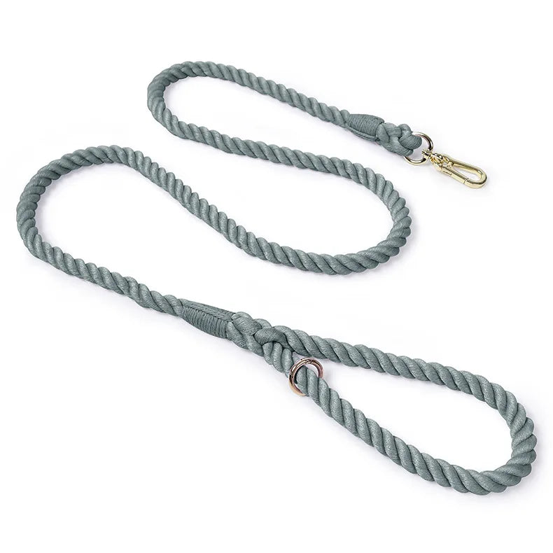 laisse corde tressee mousqueton gris