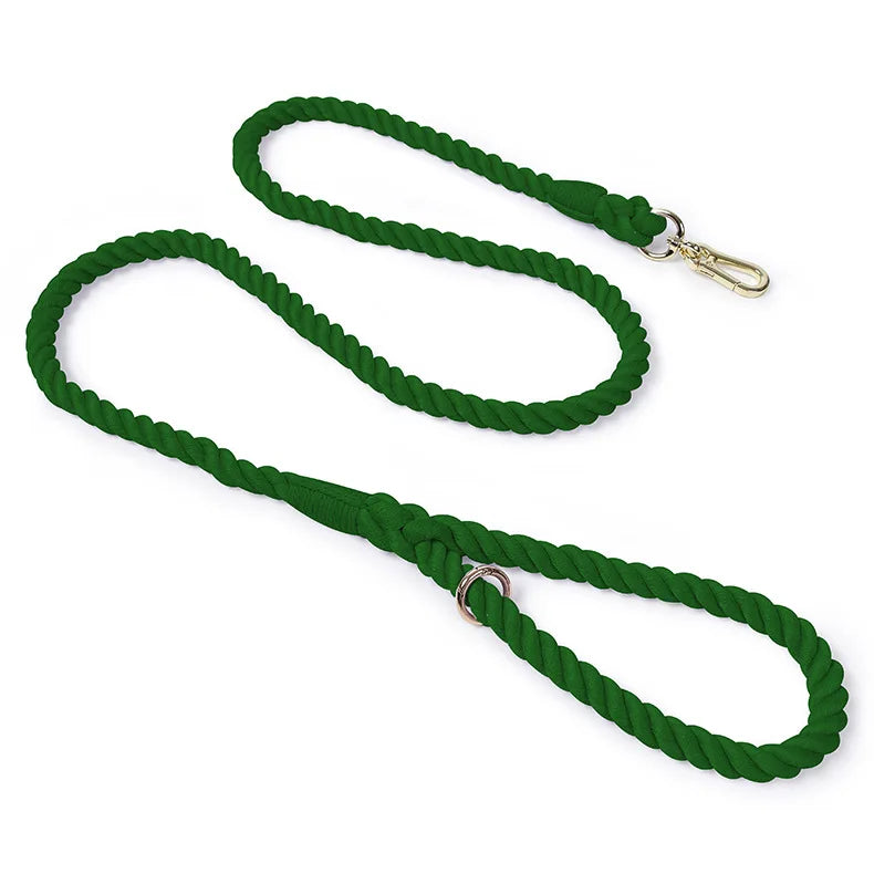 laisse corde tressee mousqueton vert