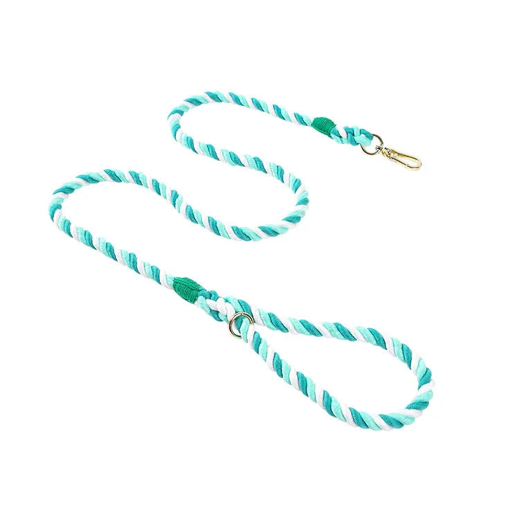 laisse corde tressee mousqueton vert et blanc