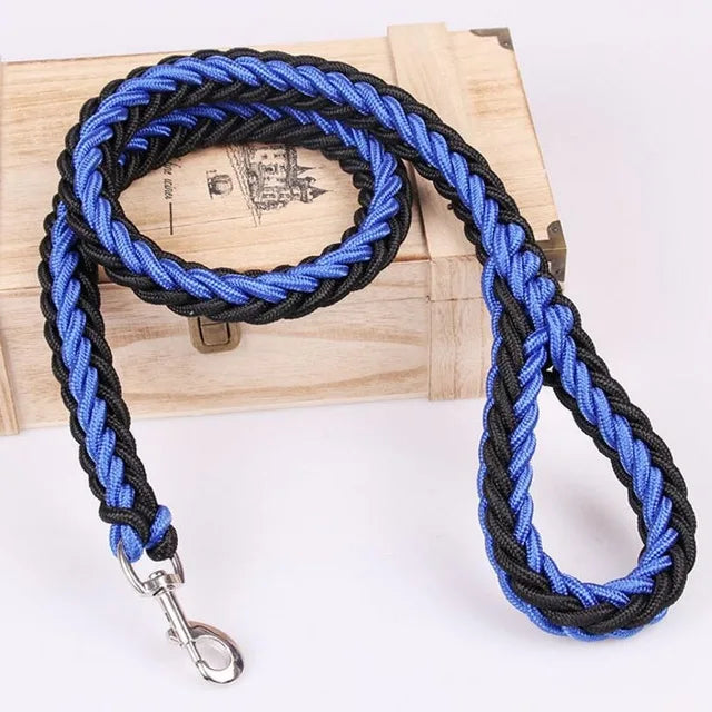 laisse corde tressee nylon bleu et noir