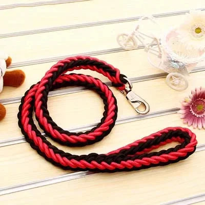 laisse corde tressee nylon couleur rouge et noir