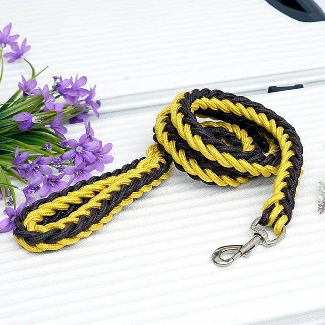 laisse corde tressee nylon jaune et noir
