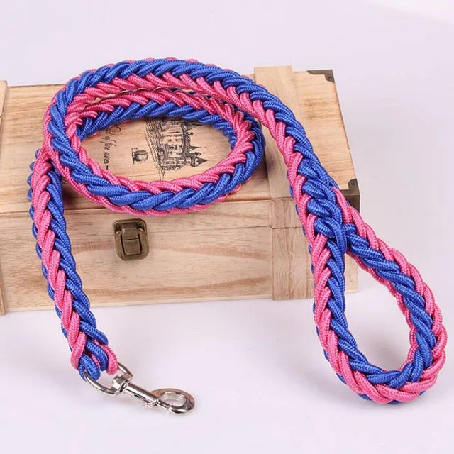 laisse corde tressee nylon rose et bleu
