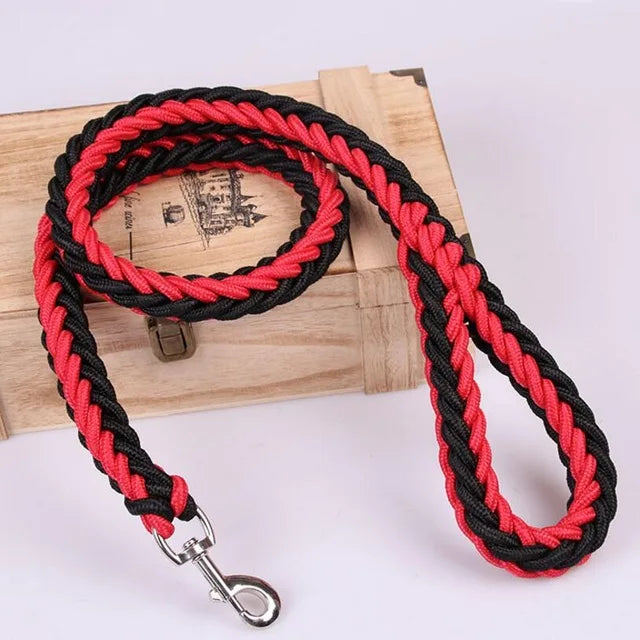 laisse corde tressee nylon rouge et noir