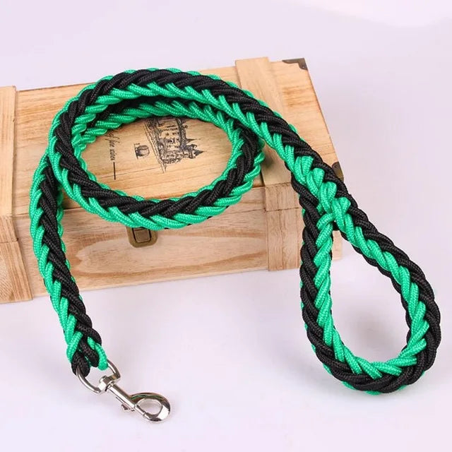 laisse corde tressee nylon vert et noir